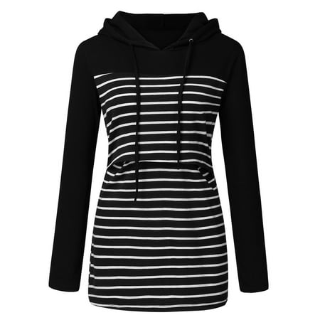 

Maternity Plain Shirt Women Maternity Long Sleeve Striped Hoodie Nursing Sweatshirts For Breastfeeding Overalls Juniors