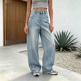 thumbnail image 5 of OYXSER Jeans for Women Women's High Waisted Wide Leg Barrel Jeans Baggy Pants Trendy Fit Relaxed Fit Everyday, Blue M, 5 of 6