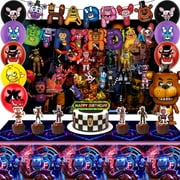 49 Pcs Five Nights at Freddy's Birthday Party Decorations Set - Fnaf Birthday Decorations Banner Backdrop Tablecloth Balloons Cake Toppers Spirals etc Fnaf Birthday Decorations