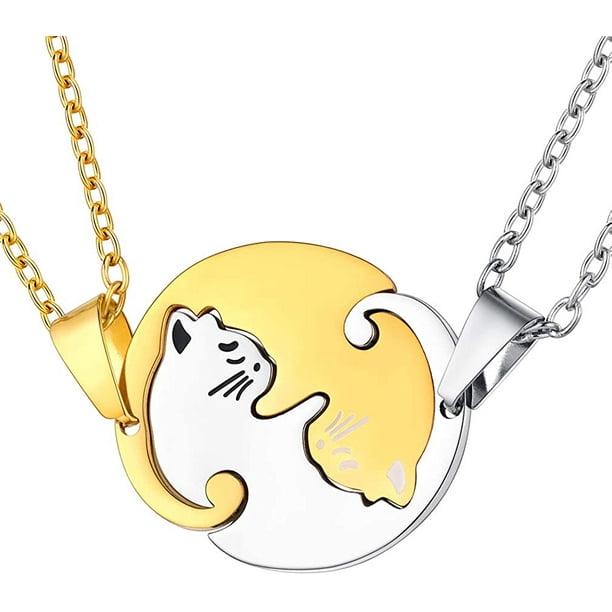 Colgante para parejas para novio y novia Relación a juego de acero inoxidable Collar simple y lindo con corazón de gato Yin Yang para parejas Colgante para esposo y esposa Regalo del día V Adepaton LRWJ195-4