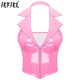 thumbnail image 2 of Camisola de látex con efecto mojado y cuello halter de piel sintética, chaleco de charol brillante, solapa con muescas, escote en V profundo, cremallera frontal, chaleco ajustado, 2 of 5