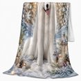 thumbnail image 2 of Samoyed Lantern Snowy Forest Scene, Warm Photorealistic Winter Style for Dog Lovers, Pine Bough Golden Light Theme and Christmas Gift, Cozy Flannel Blanket, Home Decor, 2 of 9