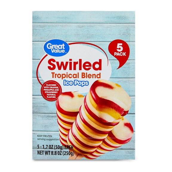Great Value Swirled Tropical Blend Ice Pops, 1.59 oz, 5 Count