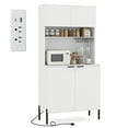 thumbnail image 1 of Costway 64.5" Kitchen Pantry Cabinet with Charging Station Wine Glass Rack Adjustable Shelf White, 1 of 10