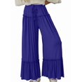 thumbnail image 2 of Pantalones Palazzo Holgados de Playa con Cintura Alta Elástica, Dobladillo con Volantes y Pierna para Mujer Azul S, 2 of 7