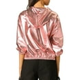 thumbnail image 4 of INSPIRE CHIC Women's Jacket Shiny Long Sleeve Lightweight Zipper Hooded Metallic Jacket S Pink, 4 of 9