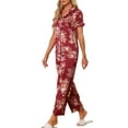 thumbnail image 4 of Conjunto de pijama de satén para mujer INSPIRE CHIC, top de seda con mangas cortas y pantalones, 2 piezas, talla XL, color rojo vino, 4 of 6