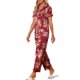 thumbnail image 4 of Conjunto de pijama de satén para mujer INSPIRE CHIC, top de seda con mangas cortas y pantalones, 2 piezas, talla XL, color rojo vino, 4 of 6