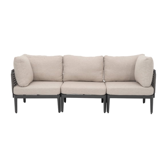 3 Pieces Aluminum Patio Furniture Set Patio Sectional Sofas, Rope Woven Outdoor Furniture Set with Thick Cushions, Grey