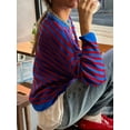 thumbnail image 4 of Womens Oversized Striped Sweater Crewneck Knit Long Sleeve Pullover Top Casual Y2K Fall Clothes 2025 Blue XL, 4 of 7