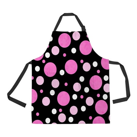 

ECZJNT Pink White and Black Polka Dot Adjustable Bib Kitchen Apron with Pockets for Women Men