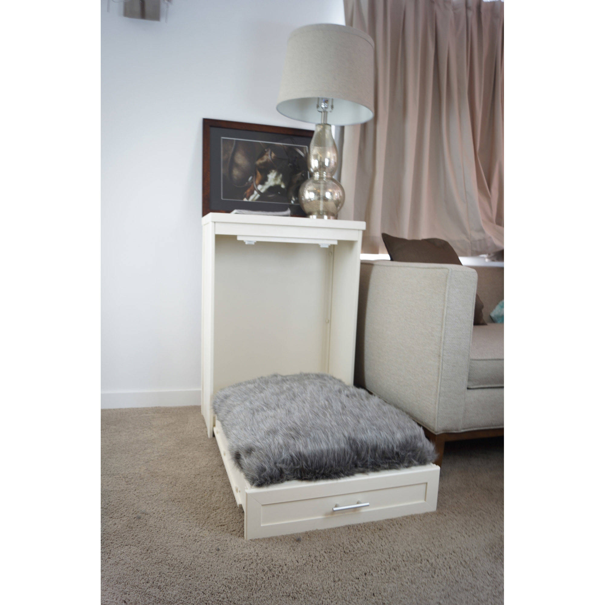 White Pet Murphy Bed Dog End Table Crate Pull Down Sofa Couch Cushion