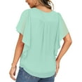 thumbnail image 3 of Olyvenn Womens Ruffle Short Sleeve Chiffon Tops Dressy Casual Cotton Peplum Shirts Round Neck Pleated Blouses Mint Green S, 3 of 7