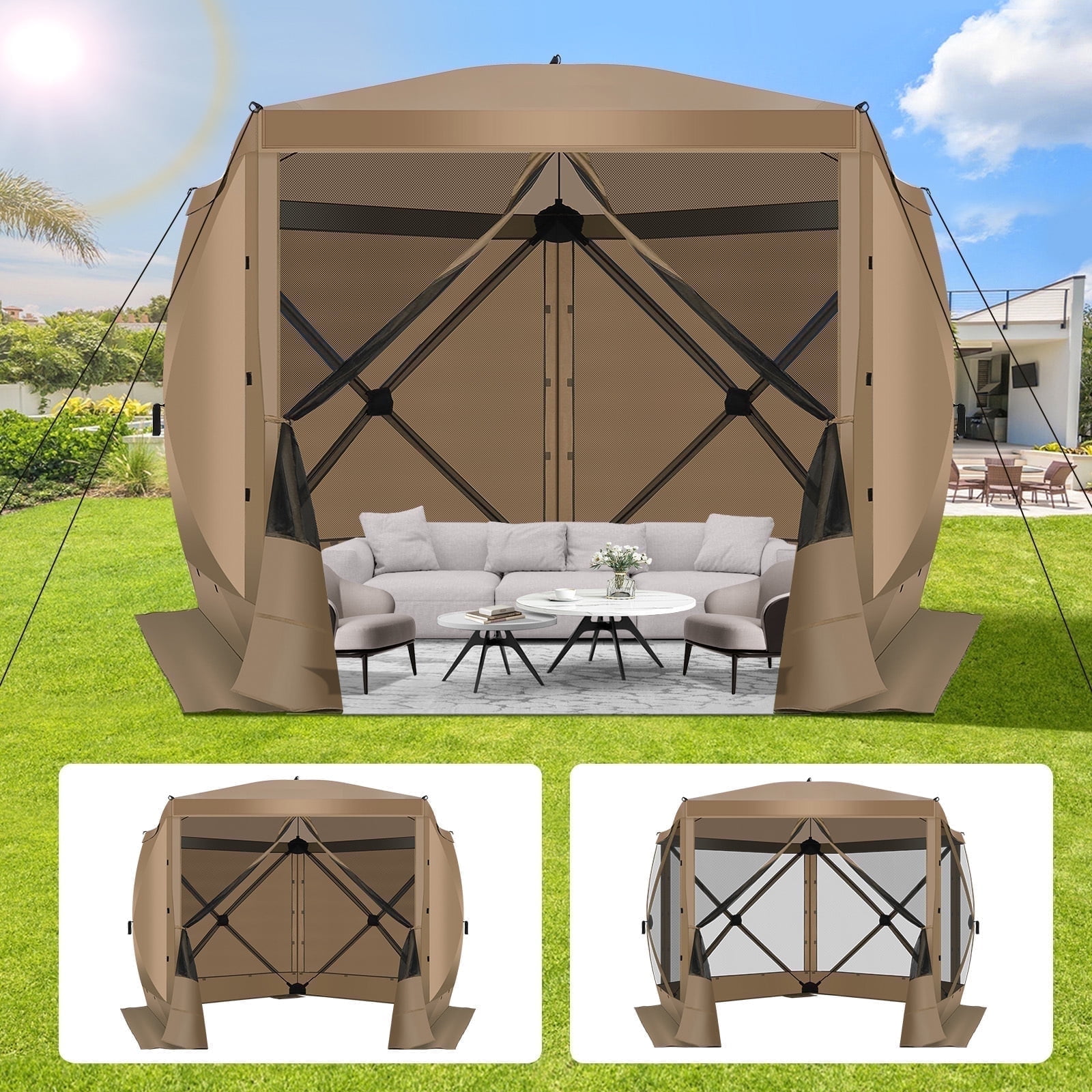 Hoteel 10x10ft Camping Gazebo Screen Tent, 5 Sided Pop-up Canopy