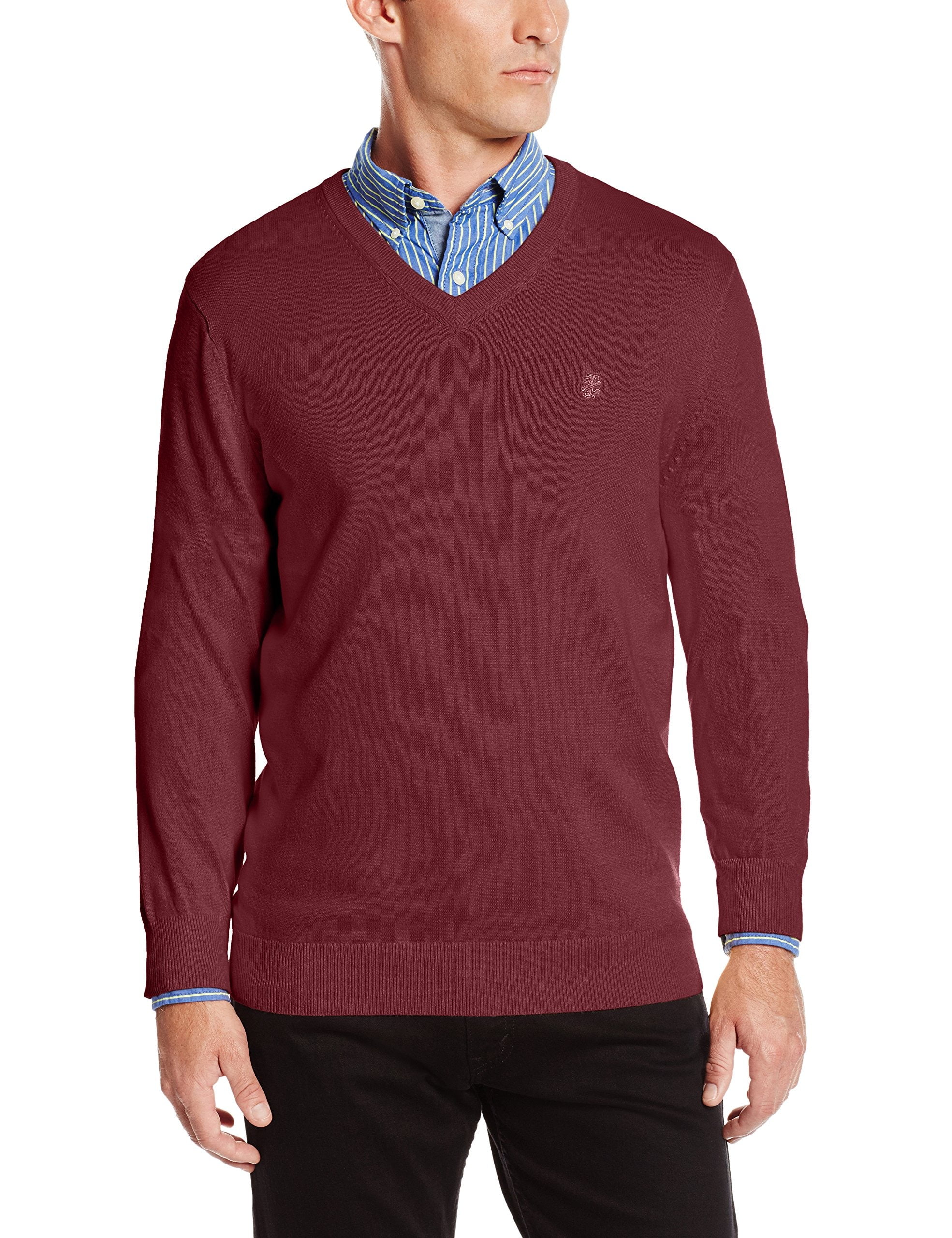 red v neck sweater mens outfit