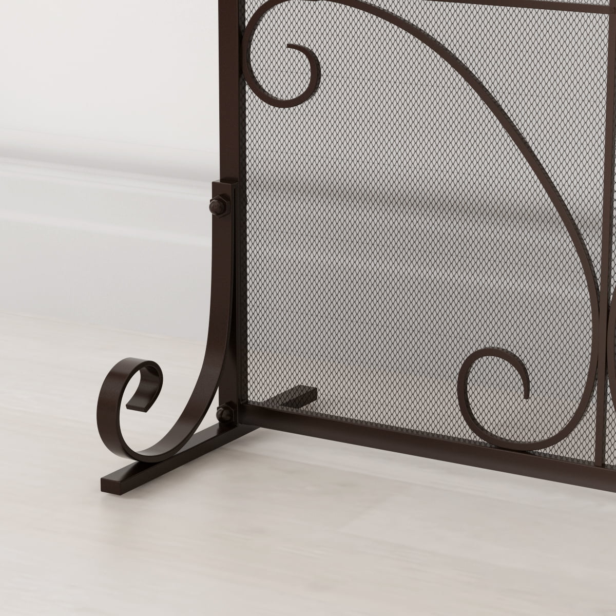 Decor Scroll Design Heavy Duty Wrought Iron Fireplace Screen with Doors 97cm Wide Black Sparks Guard and Baby Proof