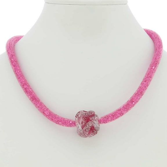 GlassOfVenice Murano Glass Rose Flower Necklace - Pink