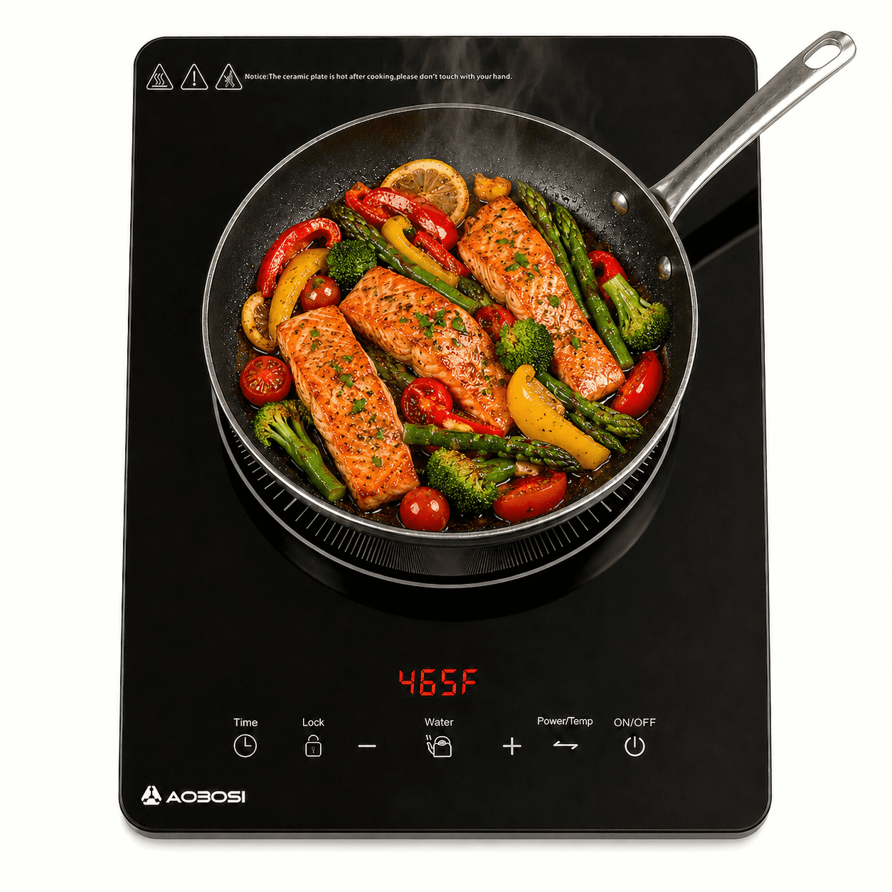 AOBOSI 1800W Portable Induction Cooktop, 120V Single Burner Countertop Burner, 10‑Hour Timer, 120°F‑465°F, LED Touch Control, Child Lock, for Home Dorm RV Food Truck Commercial Use