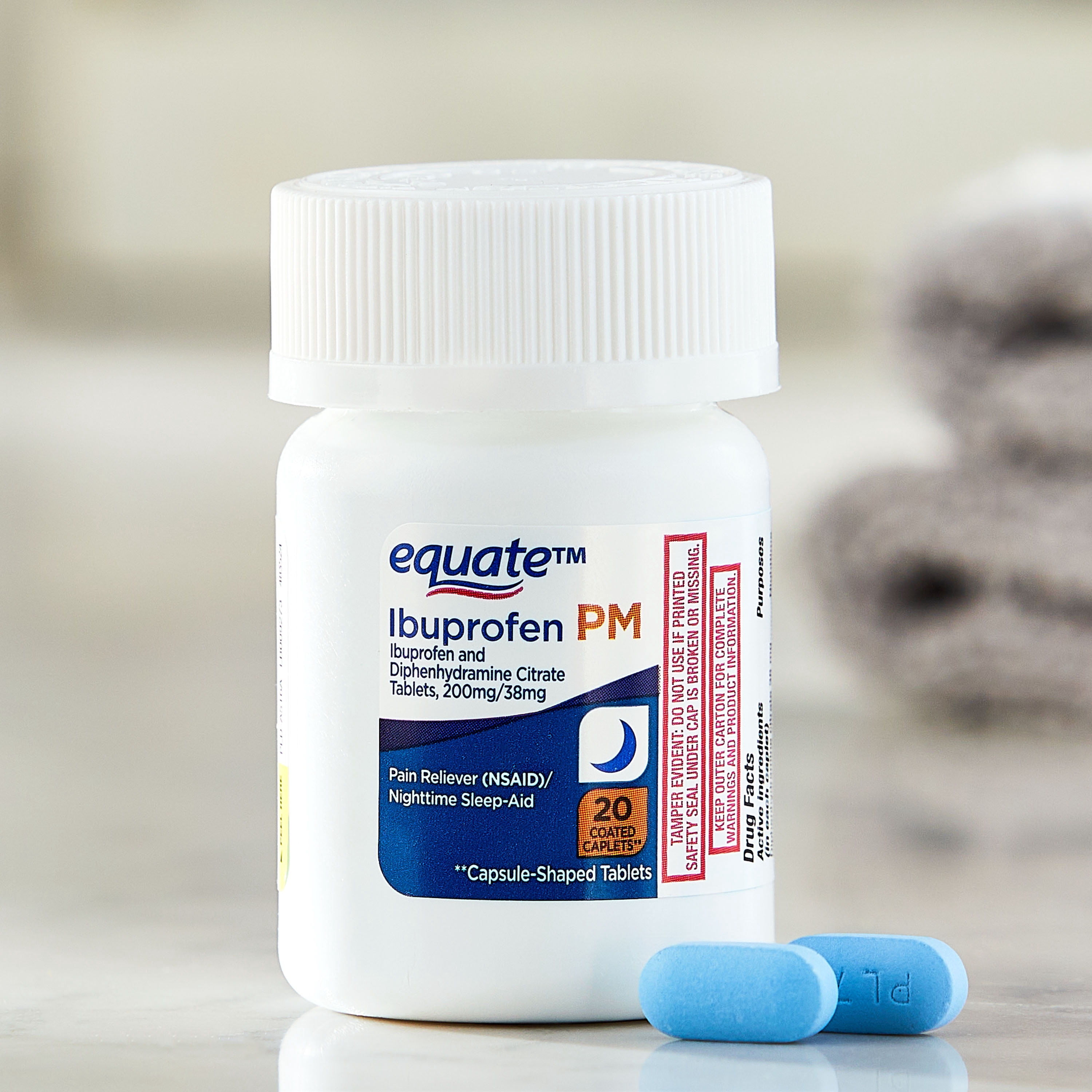 Equate Ibuprofen PM Sleep Support and Pain Reliever Caplets, 20 Count