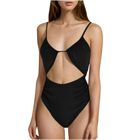 Zuesphe Swimsuit for Women Over 50 2025 Womens Bathing Suits Tummy Control One Piece Womens Swimwear One Piece Monokinis Swimwear Color Block Two Piece Drawstring Clearance Sales