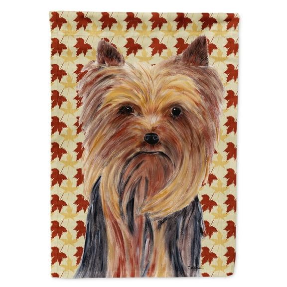 Carolines Treasures SC9205-FLAG-PARENT Yorkie Fall Leaves Portrait Flag  multicolor