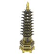 thumbnail image 3 of Wenchang Tower Figurine Alloy Golden Decor for Office Desk Ornament, 3 of 5