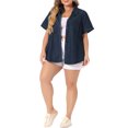 thumbnail image 2 of Agnes Orinda Women's Plus Size Jean Denim Short Sleeve Chest Pocket Button Down Shirts 2X Black Blue, 2 of 5