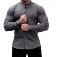 thumbnail image 1 of Camisa Slim Fit Hombre Manga Larga Casual Cuello Mao Lisa, 1 of 4