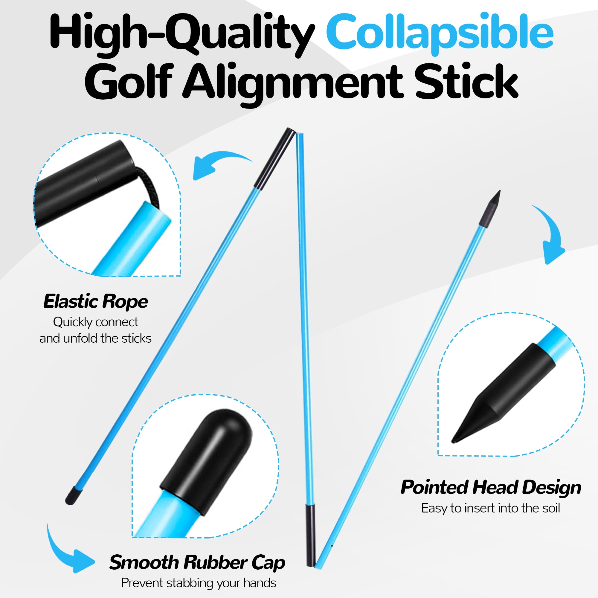 Signature Fitness 48" Collapsible Golf Alignment Sticks, 2-Pack Golf Swing Trainer & Practice Rods,Blue