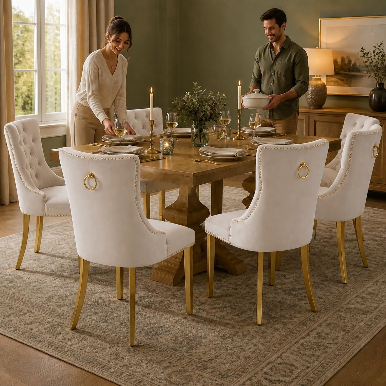 ODUSE-DAILY Beige Velvet Dining Chairs Set of 6 photo 5