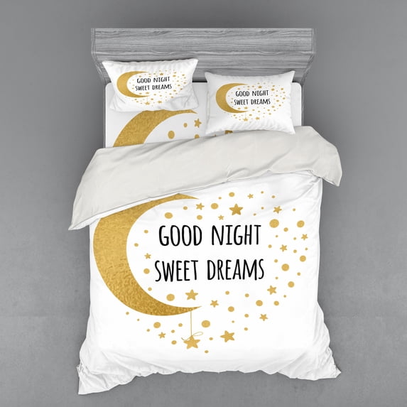 Ambesonne Saying Bedding Set 4 Pcs, Cheerful Calligraphy, Queen, Sand Brown Black