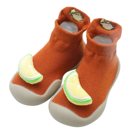 

YDOJG Cute shoes for Toddler Boys Girls Baby Embroidered Fruit Home Slippers Cartoon Warm House Slippers For Infant Lined Winter Indoor Shoes Socks Orange 2-2.5 Years
