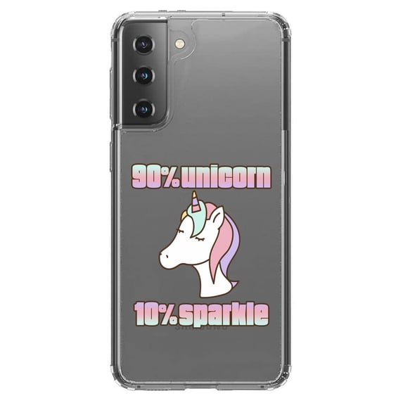 DistinctInk Clear Shockproof Hybrid Case for Galaxy S21 5G (6.2" Screen) - TPU Bumper Acrylic Back Tempered Glass Screen Protector - 90% Unicorn 10% Sparkle