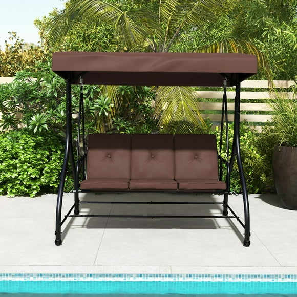 Costway 3-Seat Outdoor Converting Patio Swing Glider Adjustable Canopy Porch Swing Coffee