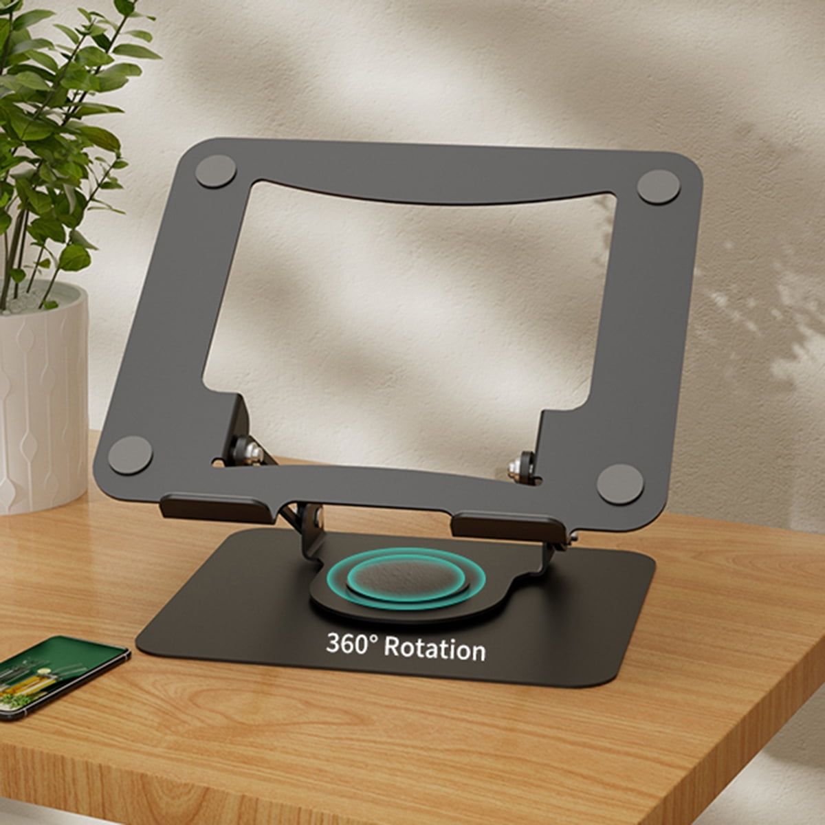Laptop Stand with 360° Rotating Base, Byseng Ultra-Stable Metal Swivel Laptop Stand, Ergonomic Folding Laptop Riser Fits 10” to 17” Laptops