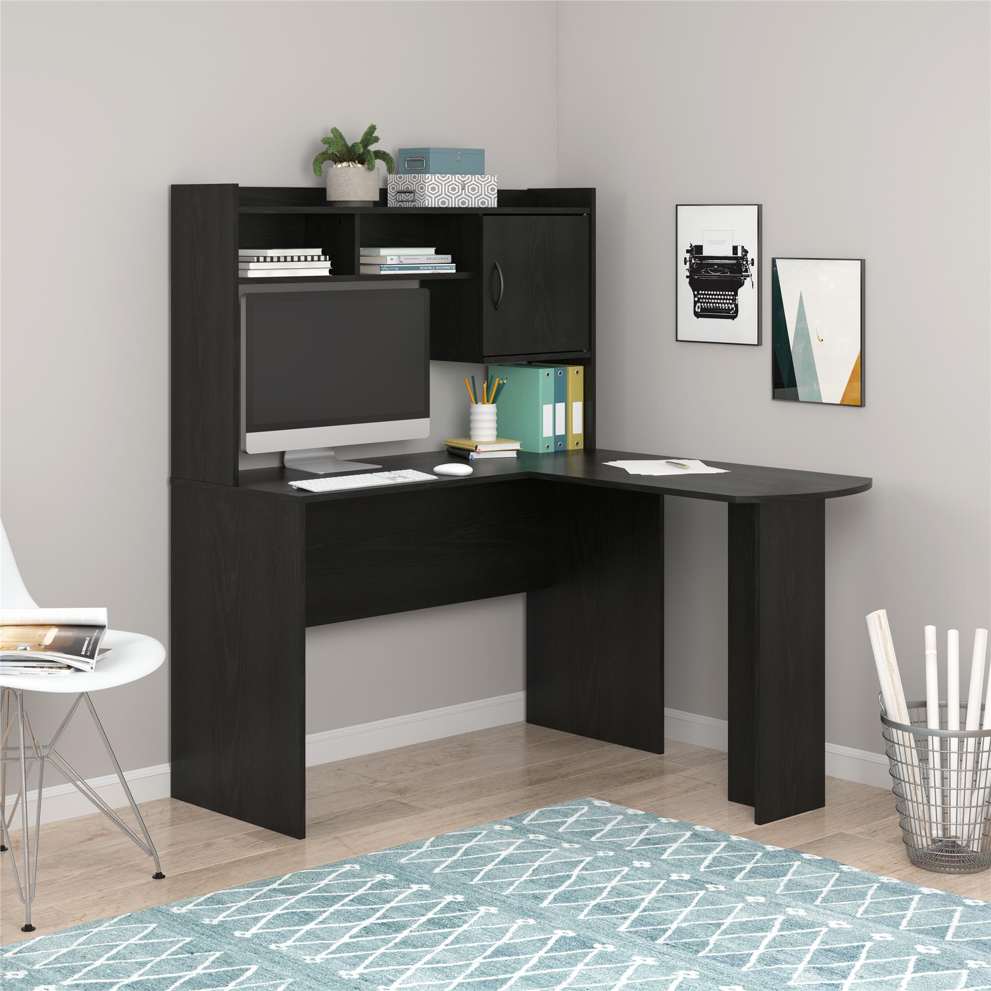 Mainstays L-Shaped Desk with Hutch, Black Oak - image 2 of 9
