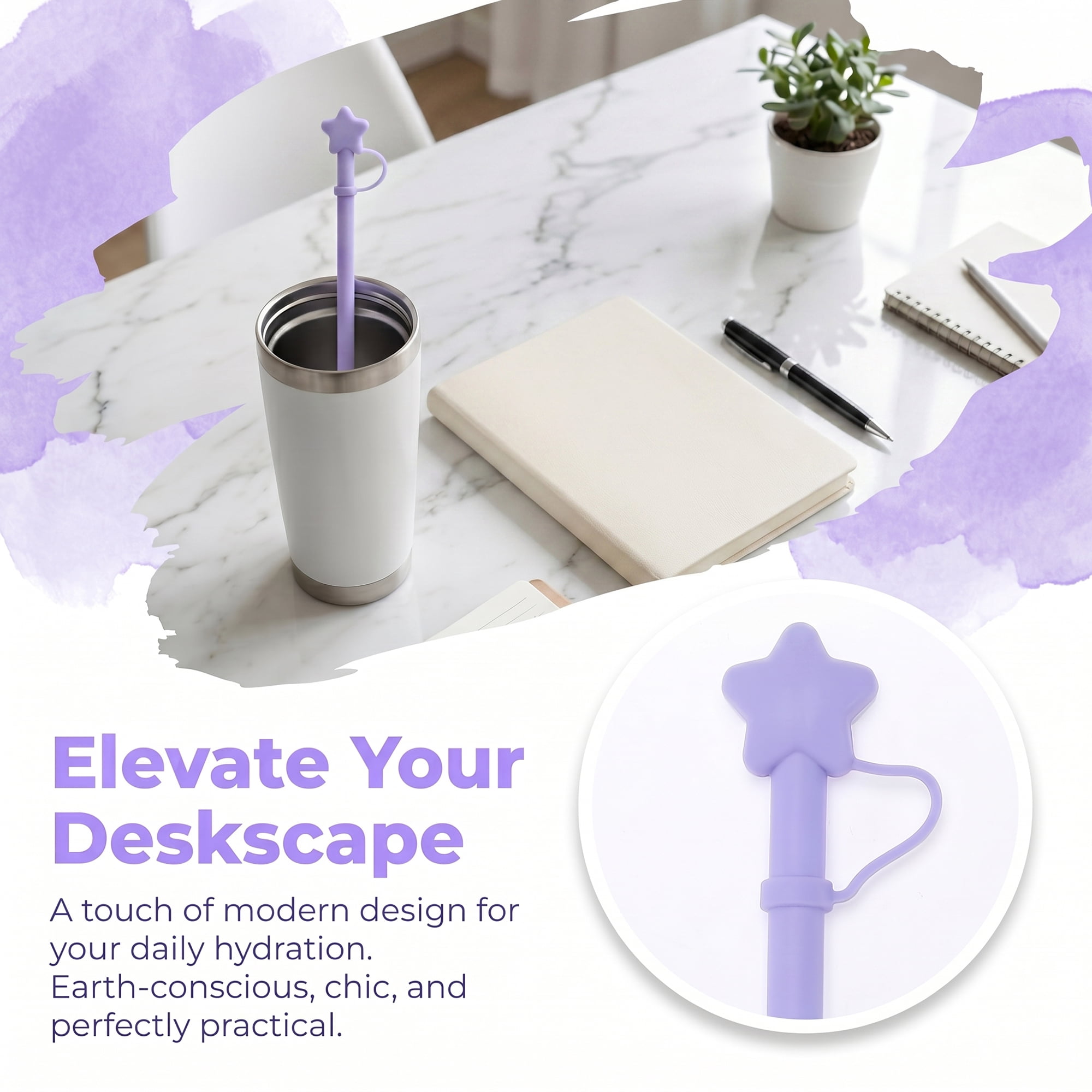 Unique Bargains 6Pcs Reusable Silicone Straws Drinking Straws Purple