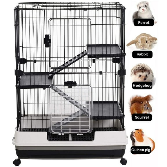 X-Large Deluxe 4-Tiers Indoor/Outdoor Rabbit Bunny Guinea Pig Hutch Chinchilla Ferret Hedgehog Home Small Animal Critter Cage Slide Out Washable Tray with Rolling Casters