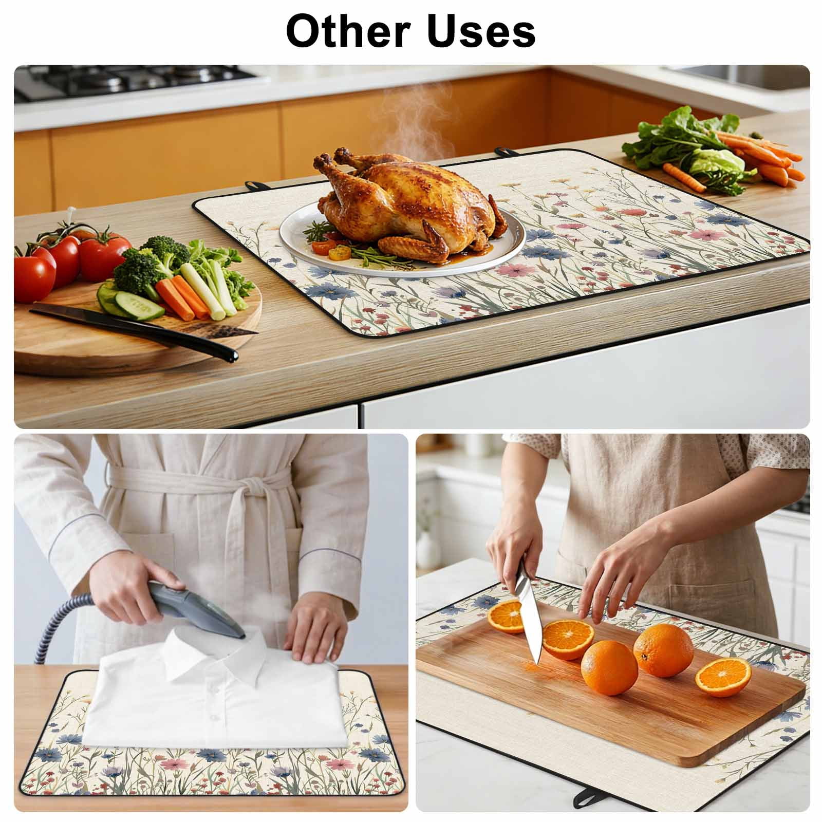 Spring Floral Stove Top Cover for Electric Stove, Heat-proof & Non Slip Glass Top Stove Cover Protector, Watercolor Rustic Summer Botanical Kitchen Flat Cooktop Rubber Mat 24x21 Inches