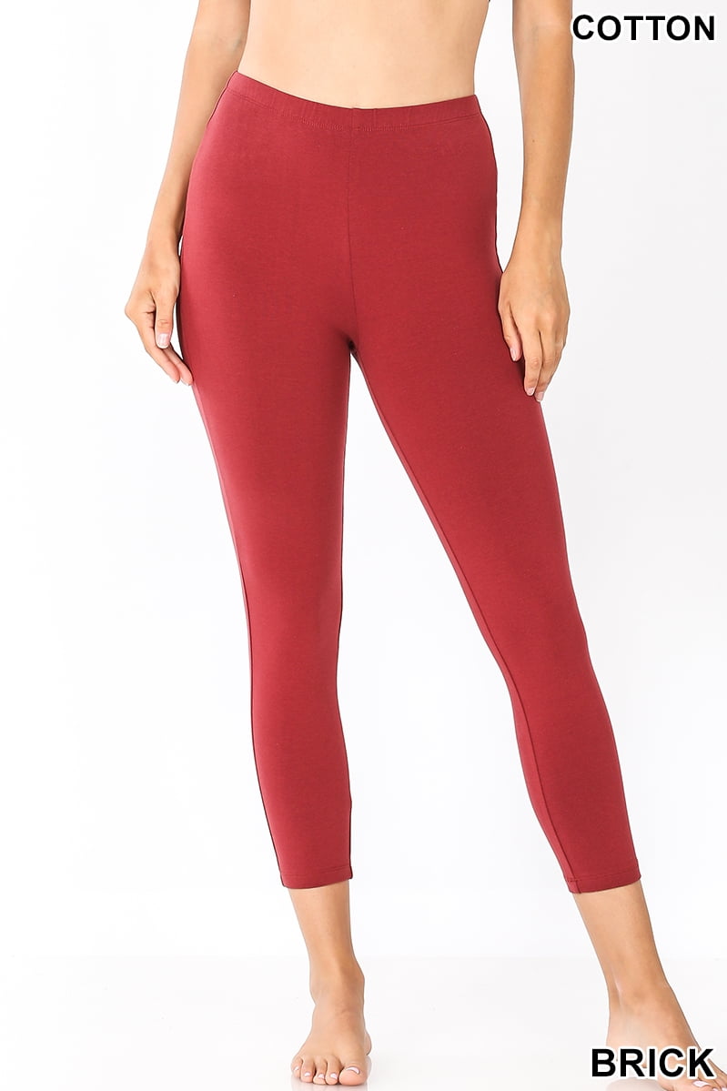 Zenana Premium Cotton Capri Leggings Multiple Solid Colors Womens Sizes