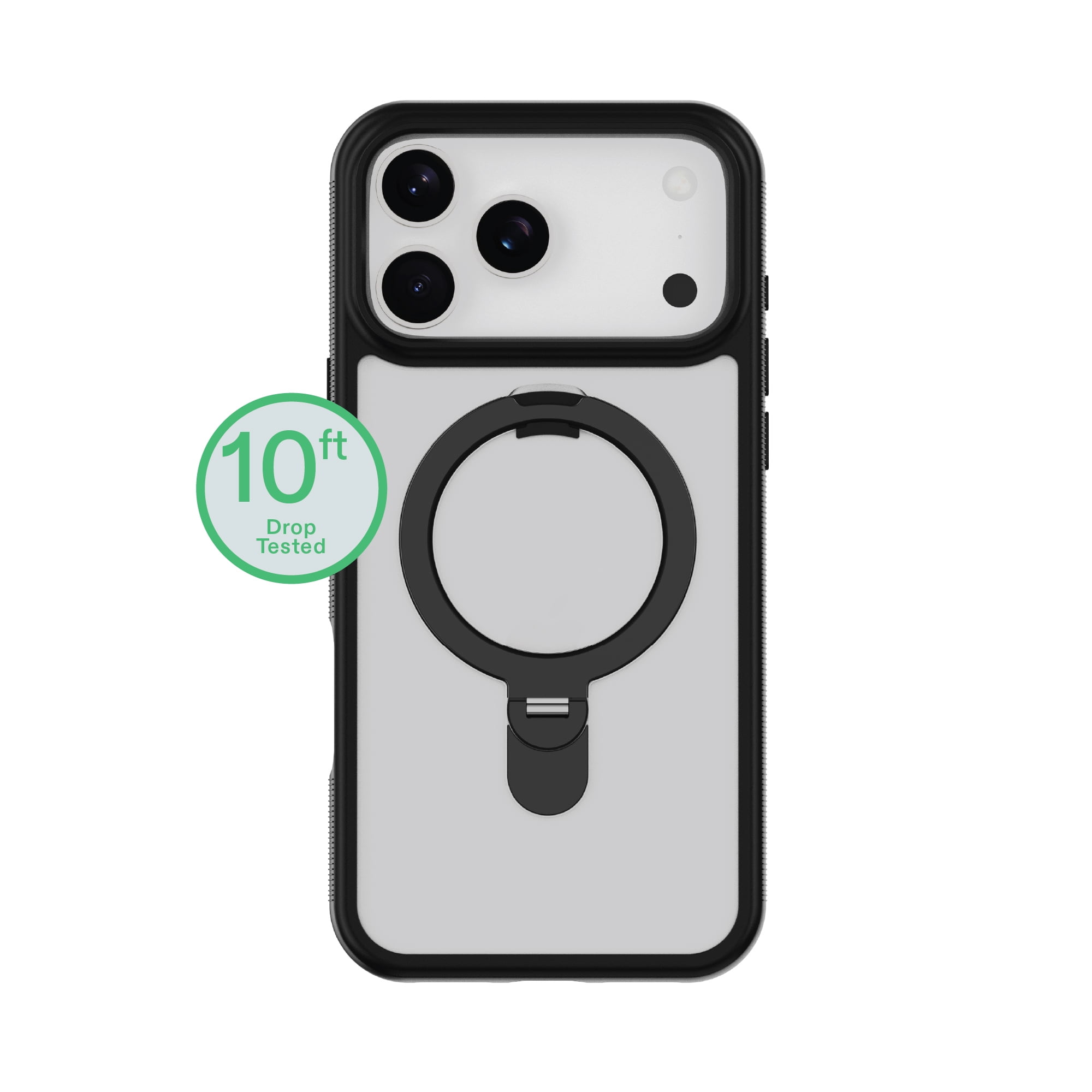 onn MagSafe Compatible Phone Case with Kickstand for iPhone 17 Pro - Black/Frosted Clear