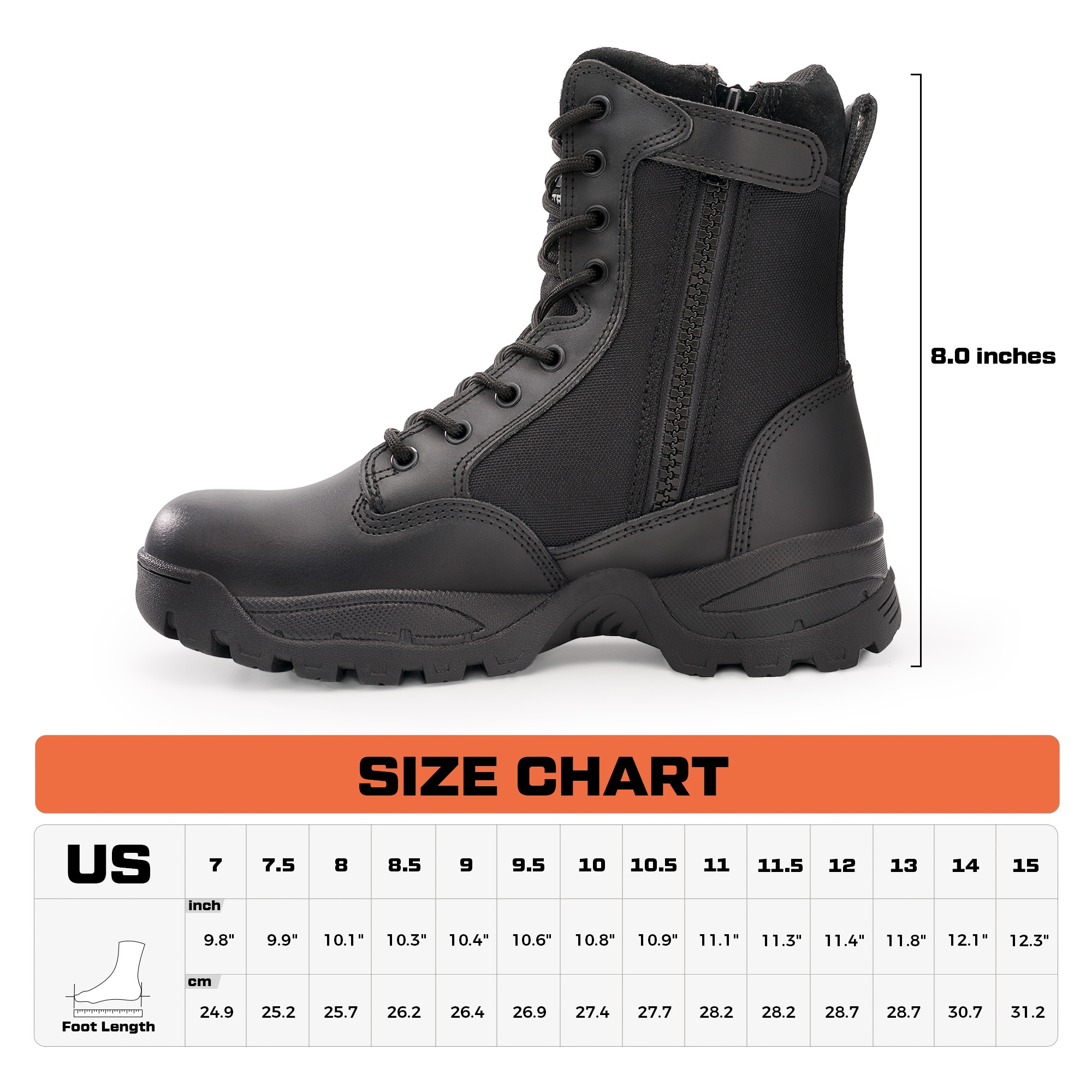 Maelstrom Commando 9” Tactical Boots Men’s 9.5 Black Military Combat Maelstrom Military Tactical Work Waterproof Boots with Side  main image 2