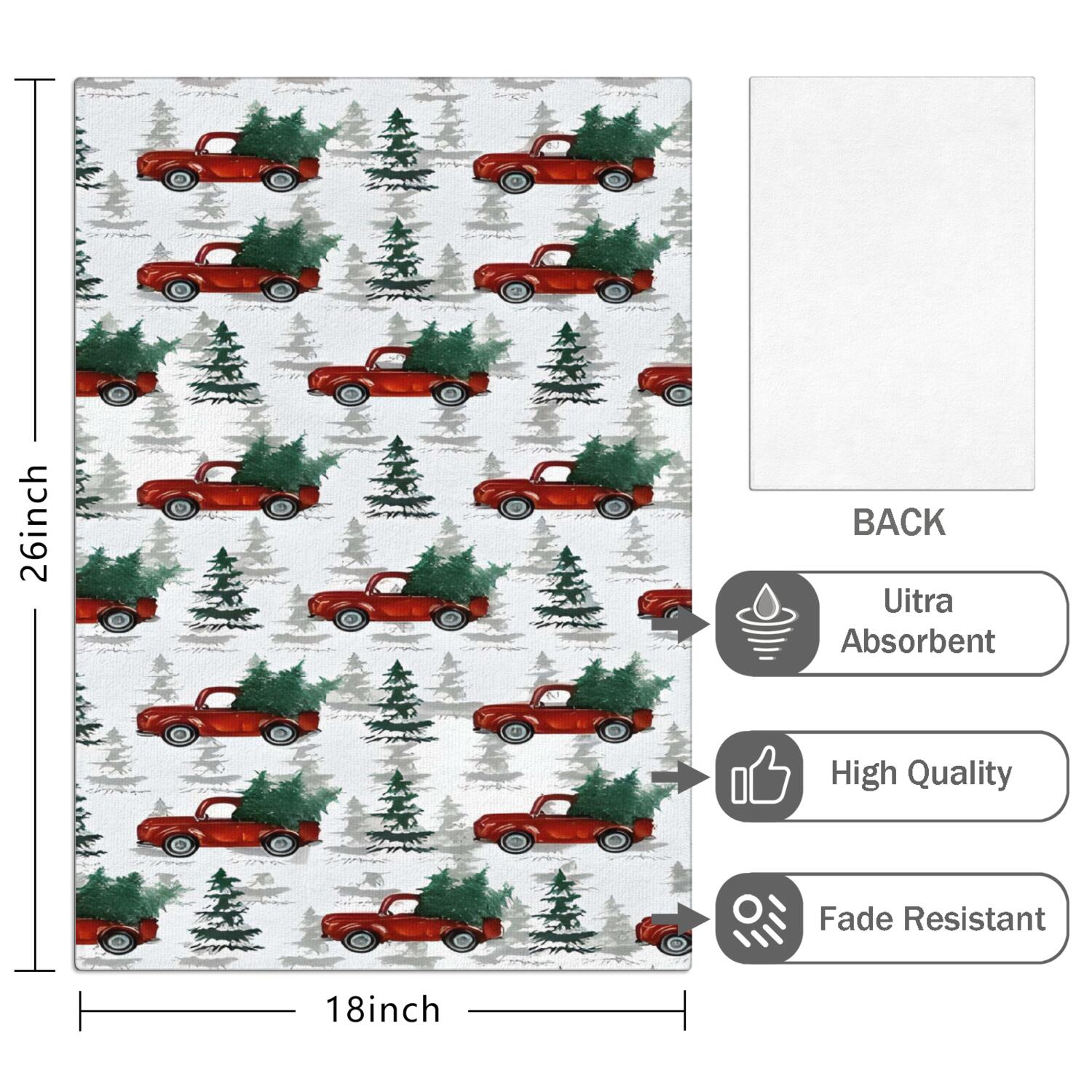 2 Pcs Funny Kitchen Towels,Red Christmas Truck and Tree Pattern Microfiber Dish Towels,Kitchen Tea Towels,Kitchen Towel Set (18" X 26")