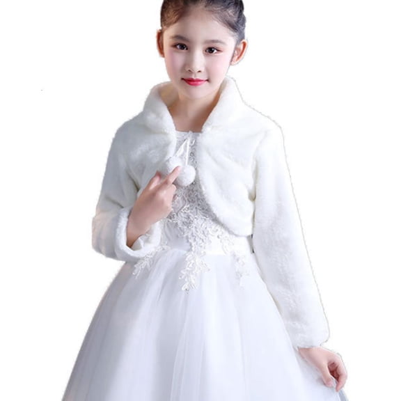 LICEWO Kids Princess Thicken Plush Wrap Shawl Flower Girls Long Sleeve Capelet Shrug C