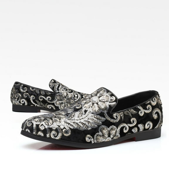 YYUIJK Mens Suede Loafers Dress Shoes Embellishments Party Luxury Loafer Shoes Black 11.5