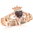 thumbnail image 2 of Claddagh Garnet Diamond Ring In Solid 14k Rose Gold, 2 of 6