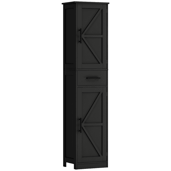 HOMCOM 67" Tall Bathroom Storage Cabinet Narrow Bathroom Cabinet Black