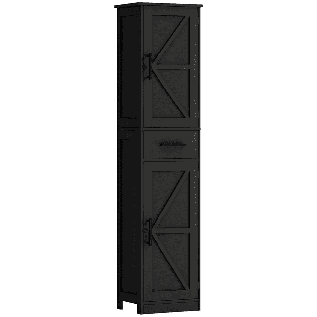 HOMCOM Armoire de Rangement de Salle de Bain de 67 Pouces Armoire de Salle de Bain Étroite Noire