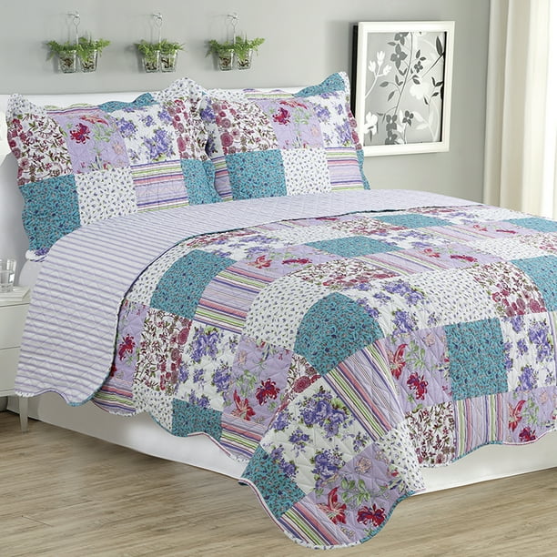 Kim 3 Piece Quilt Set queen & king size Purple