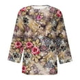 thumbnail image 5 of Summer Saving Clearance 2024! POTETI Womens Shirts Clearance Under $5 Khaki Three Quarter Sleeve Retro V-Neck Easter Printed Loose Tops Blouse, 5 of 5